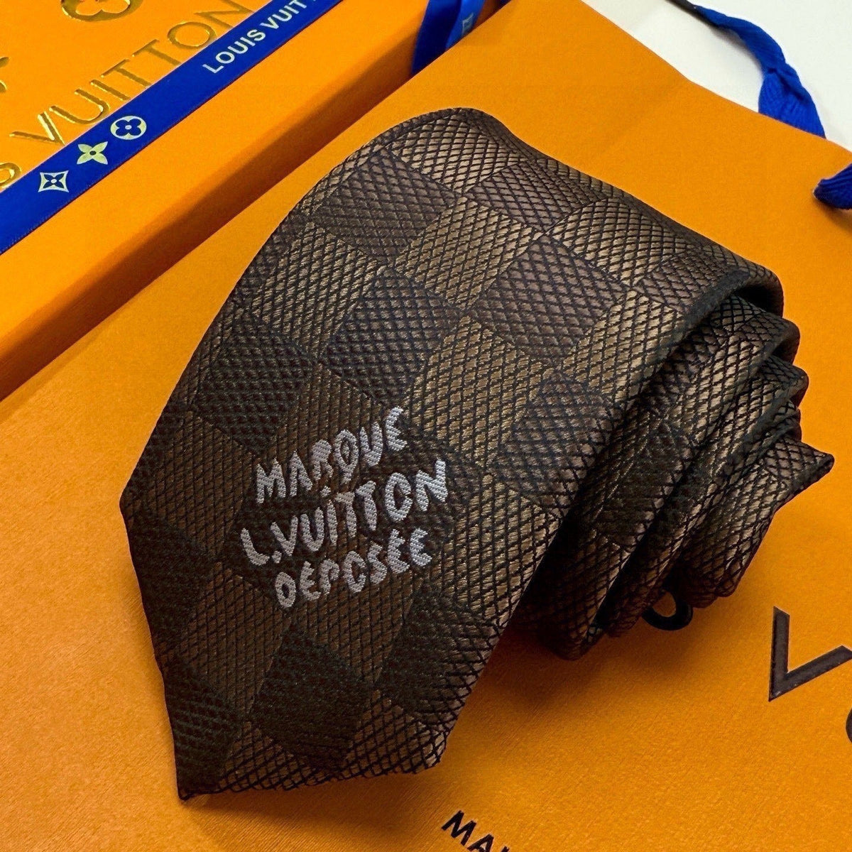 Louis Vuitton Style Men's Damier Check Silk Tie