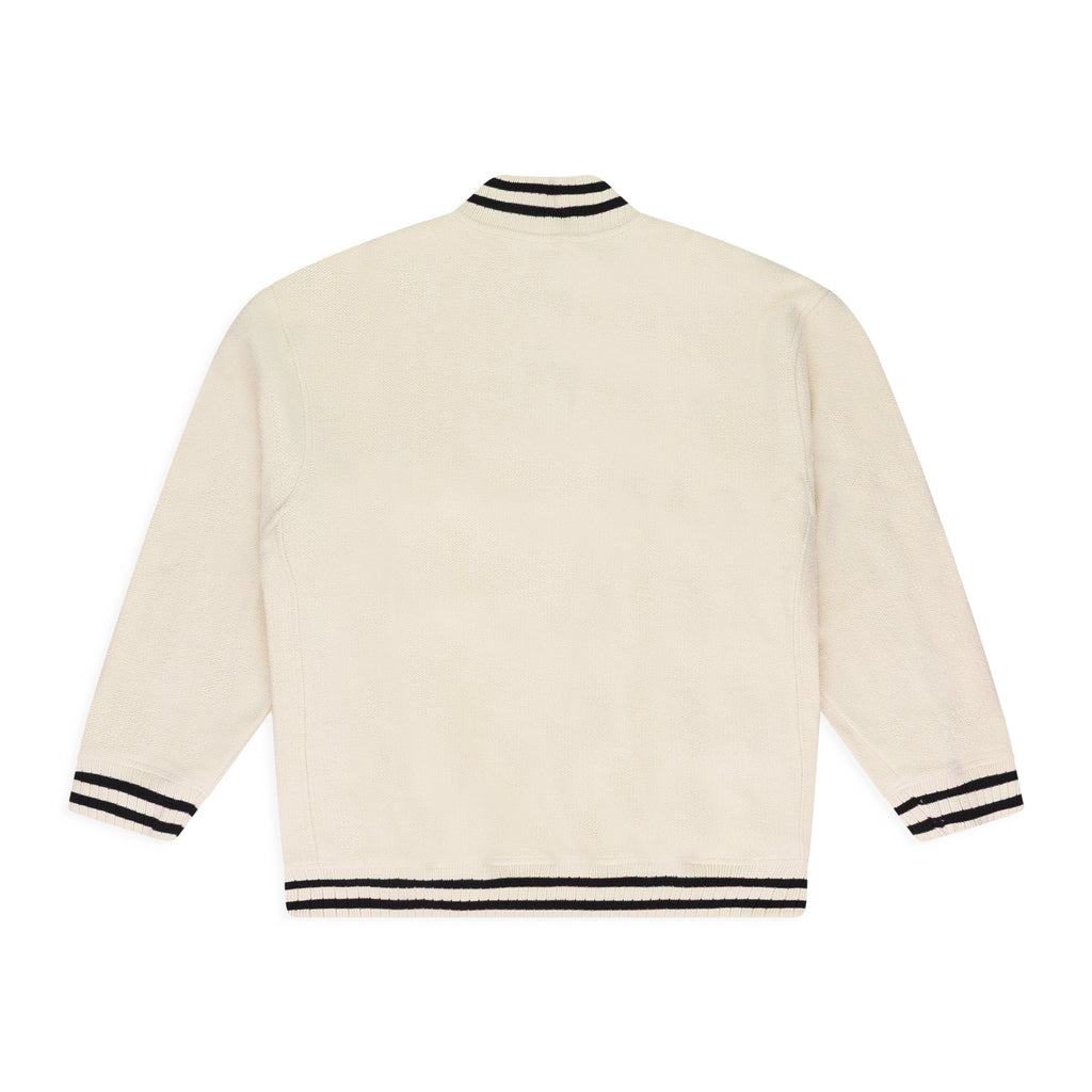 CREAM QUARTER ZIP VARSITY SWEATER