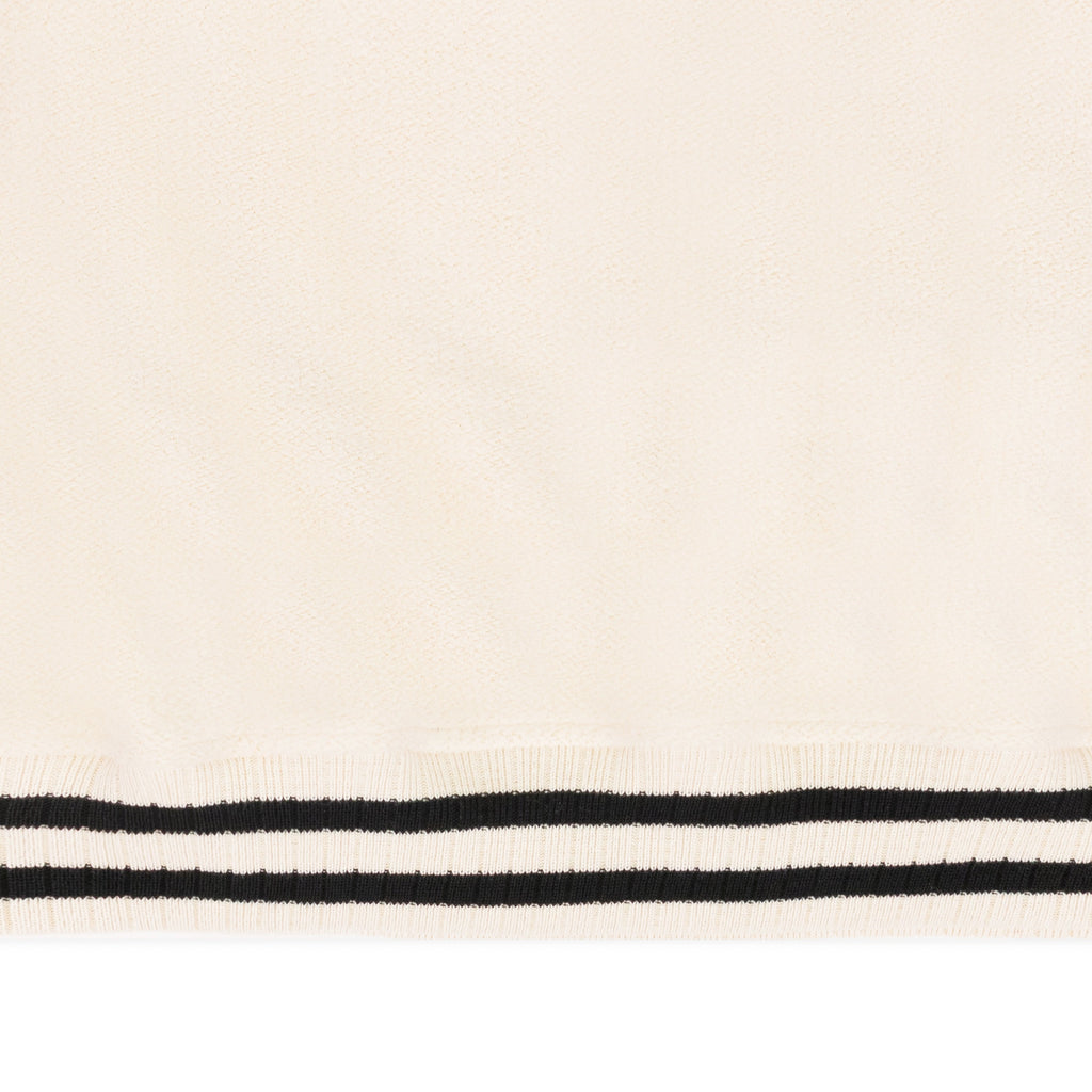 CREAM QUARTER ZIP VARSITY SWEATER