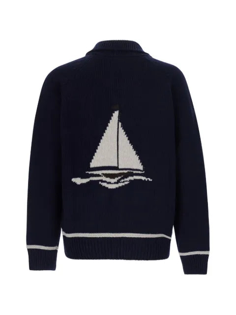 Sebago intarsia-knit shawl-collar cardigan