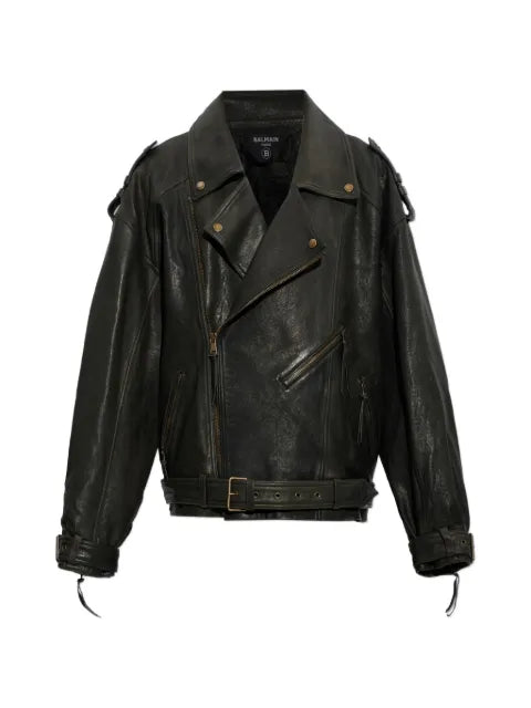 Balmain belted leather jacket