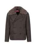 Diesel shearling-collar double-breasted jacket