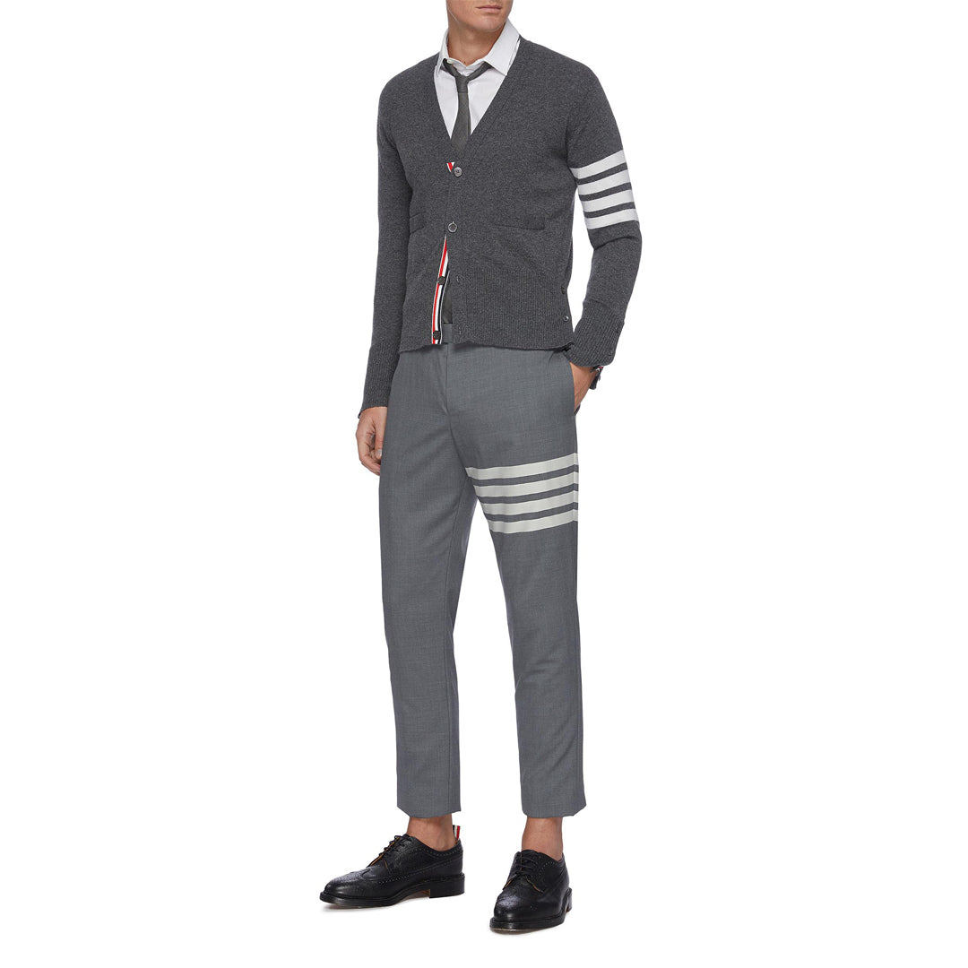Thom Browne Style Cropped Pants with Signature Four-Bar Detail