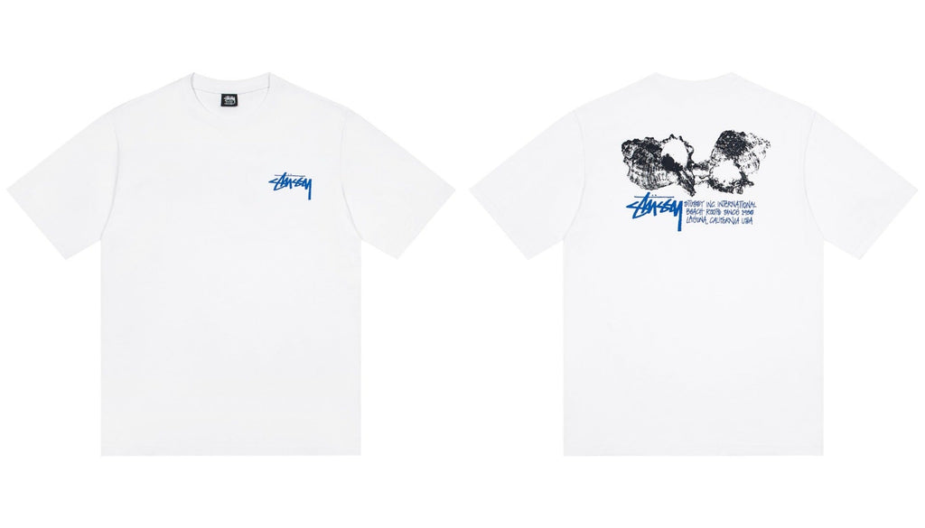 Stussy Shell Beach Roots Front And Back Graphic Short Sleeve Tee