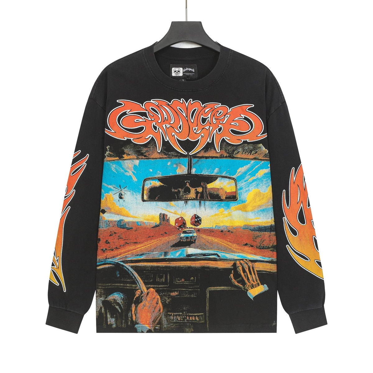 Godspeed Washed Black Flame Graphic Long-Sleeve T-Shirt