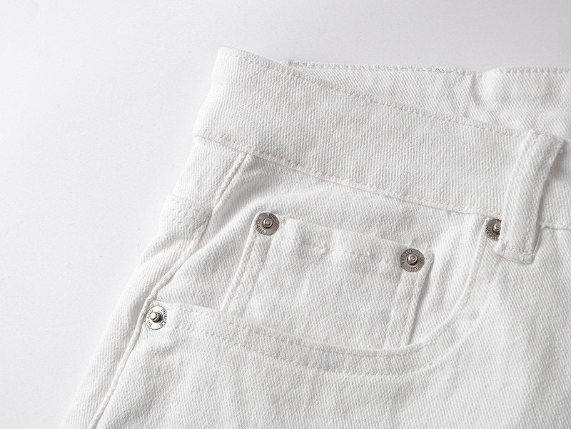 Purple Brand White Paint-Splatter Denim Shorts