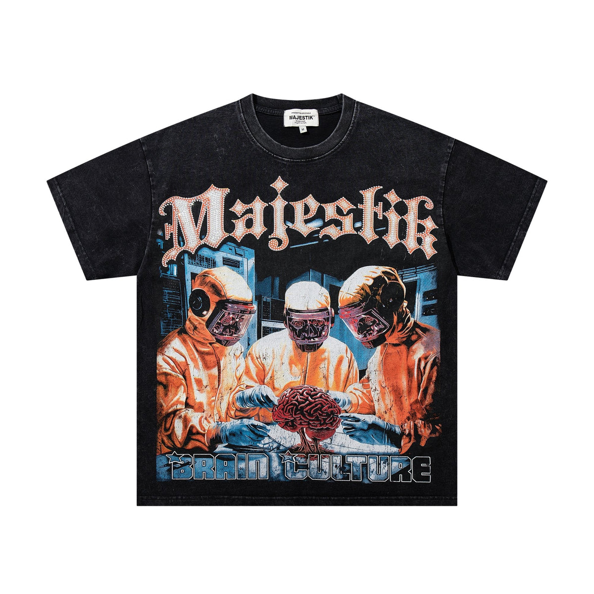 MAJESTIK Washed Black Rhinestone Graphic T-Shirt