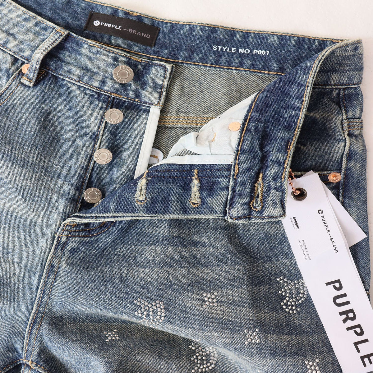 PURPLE Rhinestone Raw-Hem Denim Shorts