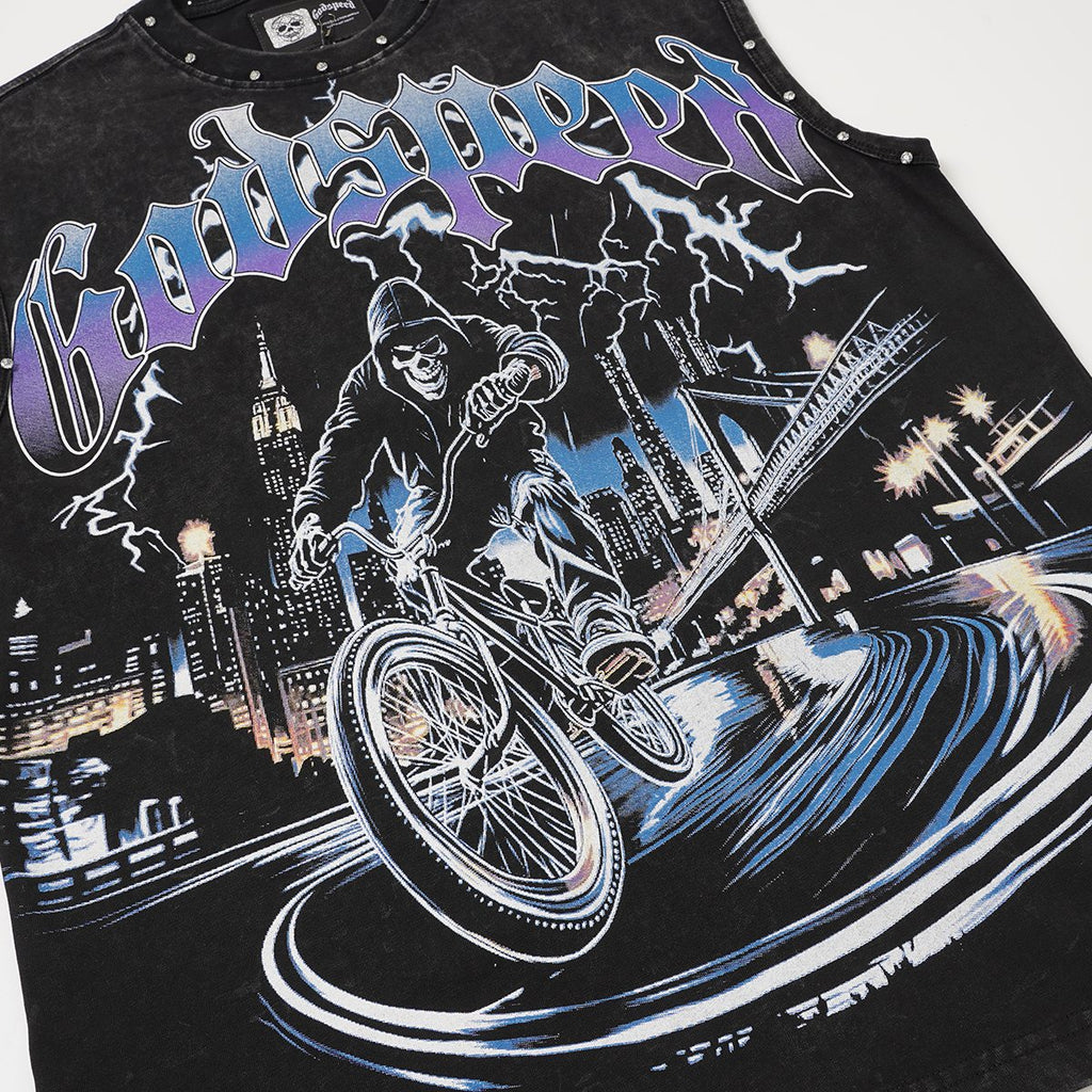 Godspeed Manifest Skull Studded Black Sleeveless T-Shirt