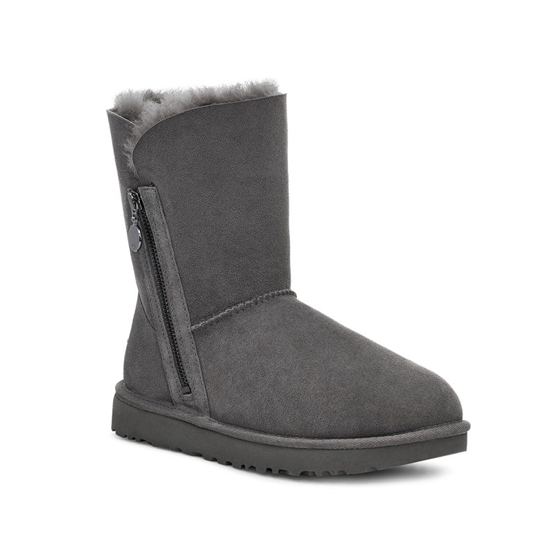 Grey Side Zip Mid-Calf Boots — New Arrival | In Stock