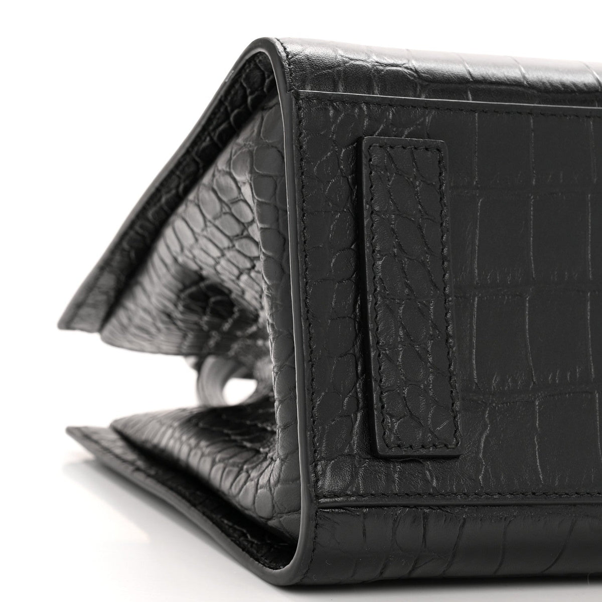 Calfskin Crocodile Embossed Medium Sharp Tote Black