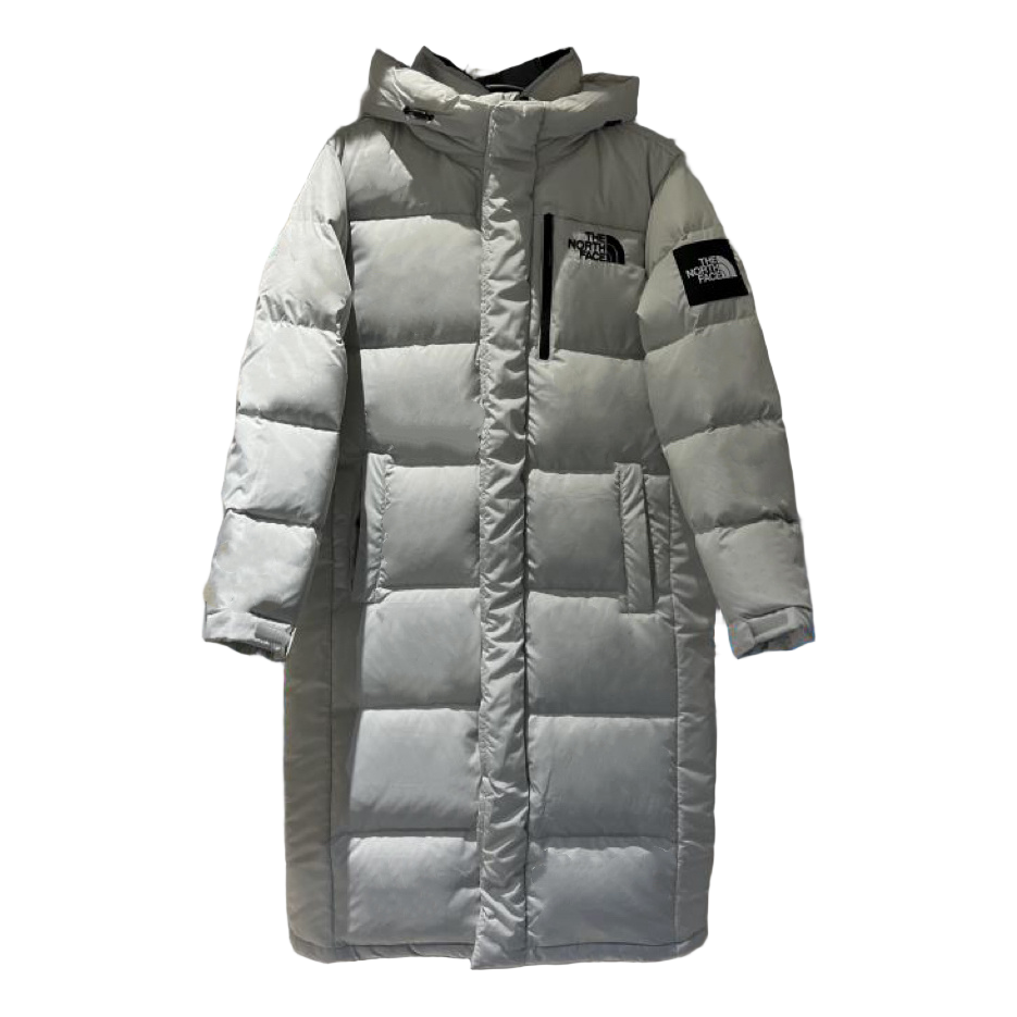 The North Face Color-Block Hooded Long Puffer Coat – Grey