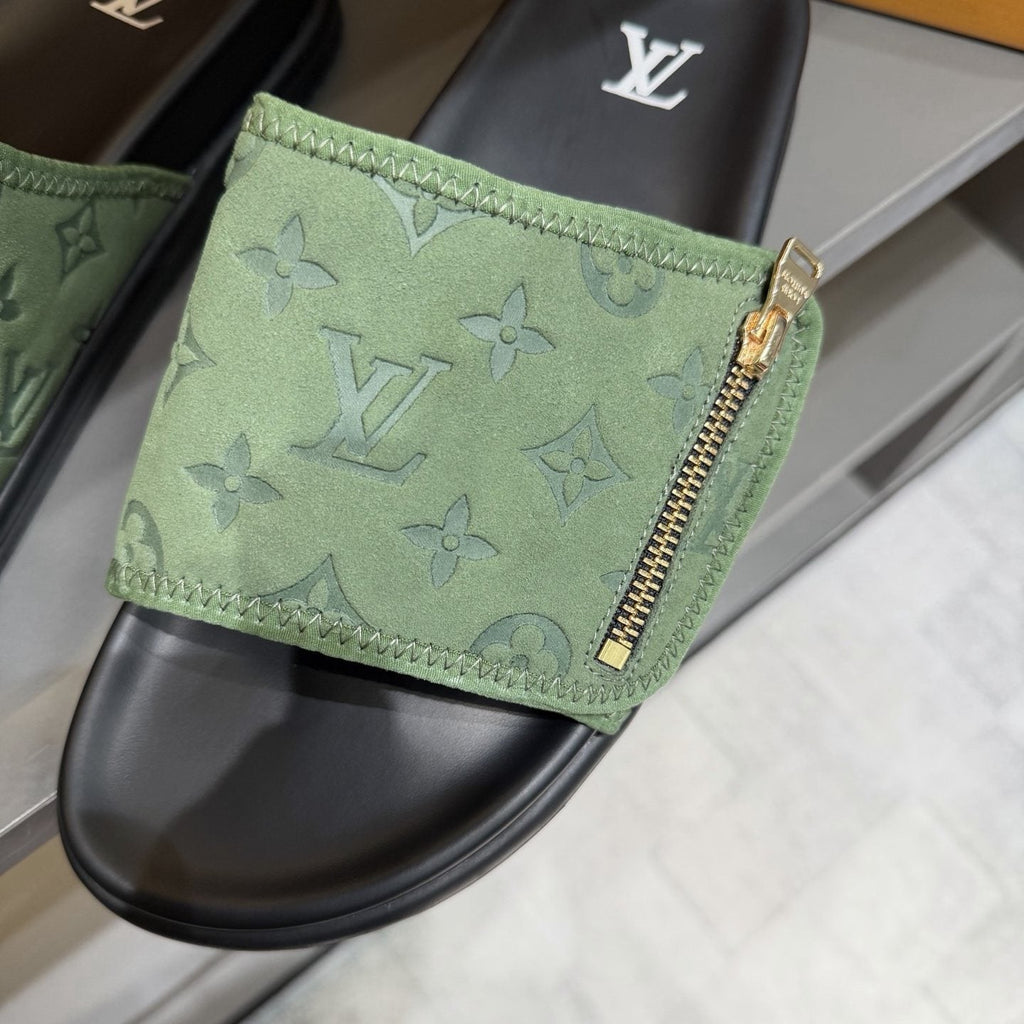 Louis Vuitton Light Green Patterned Slide Sandals