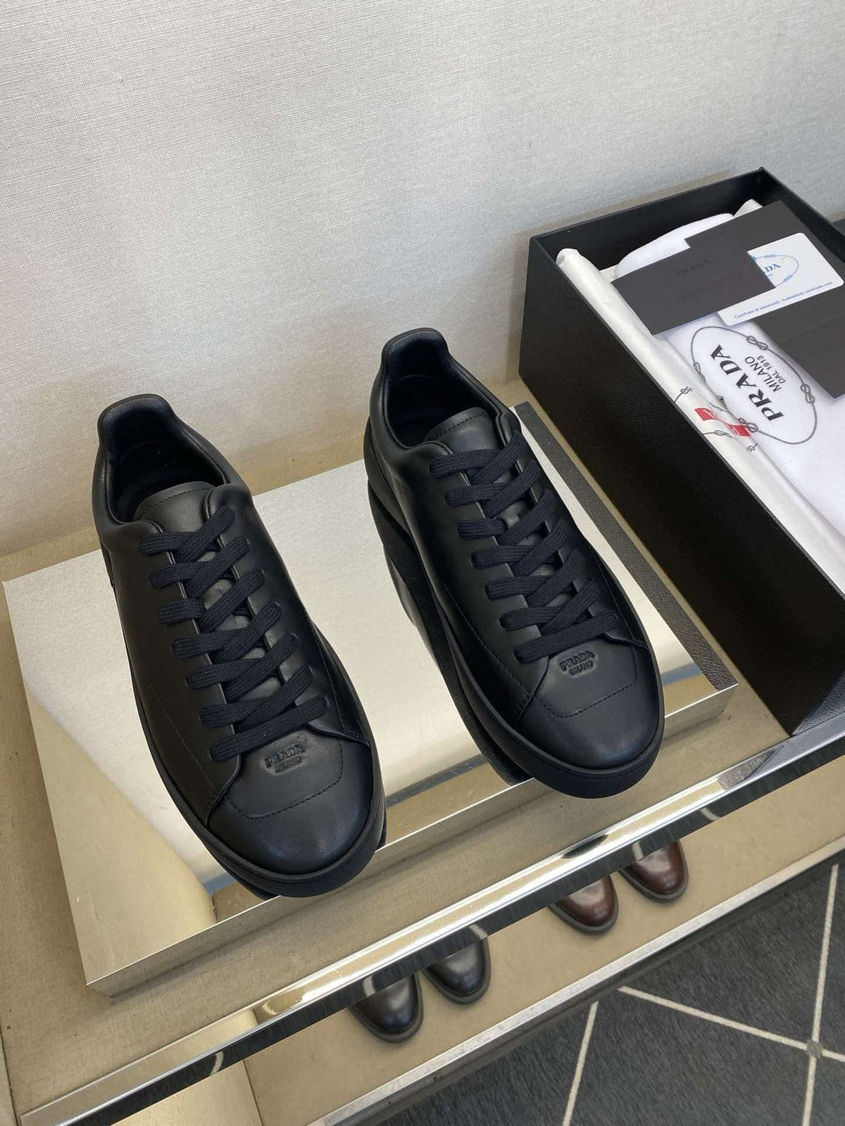 Prada Men's Black Lace-Up Low-Top Sneakers