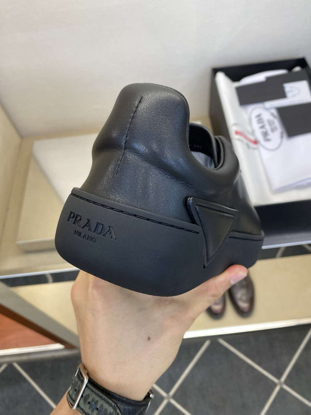Prada Men's Black Lace-Up Low-Top Sneakers