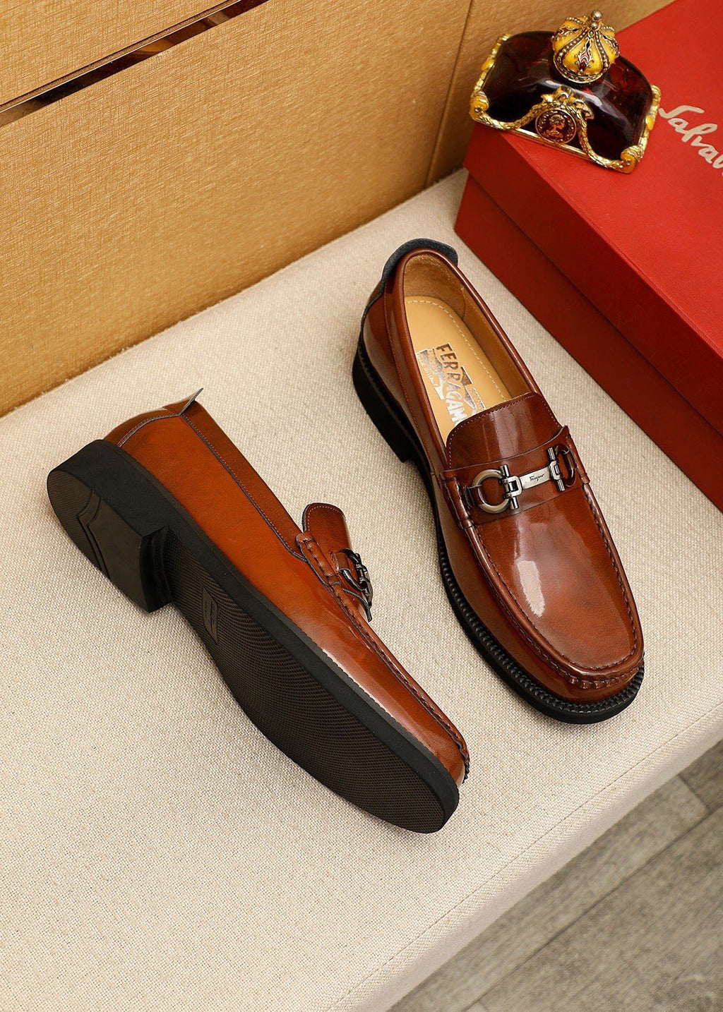 Ferragamo Leather Bit Loafers - Moc-Toe Stitching