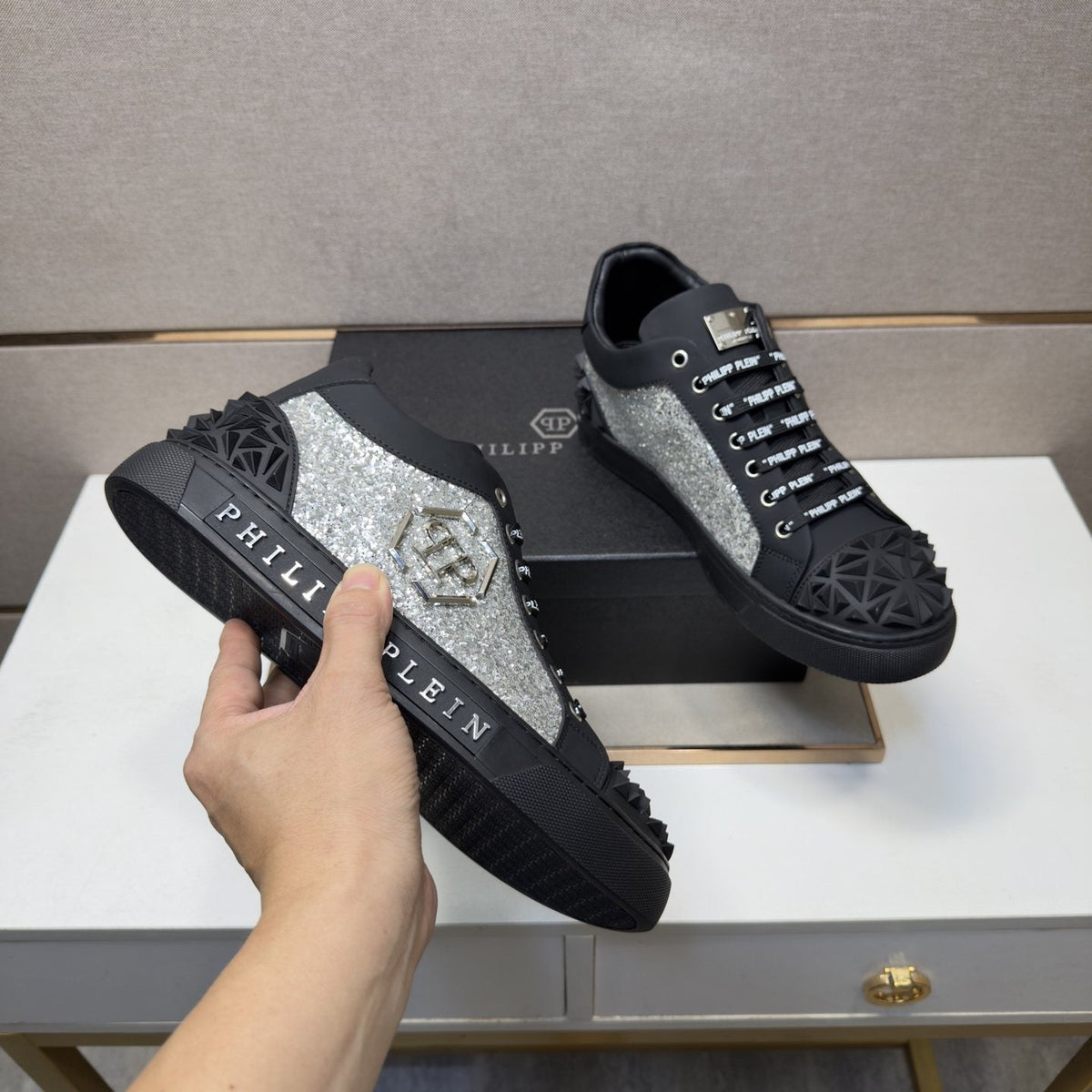 Philipp Plein Men's Textured Logo High-Top Sneakers